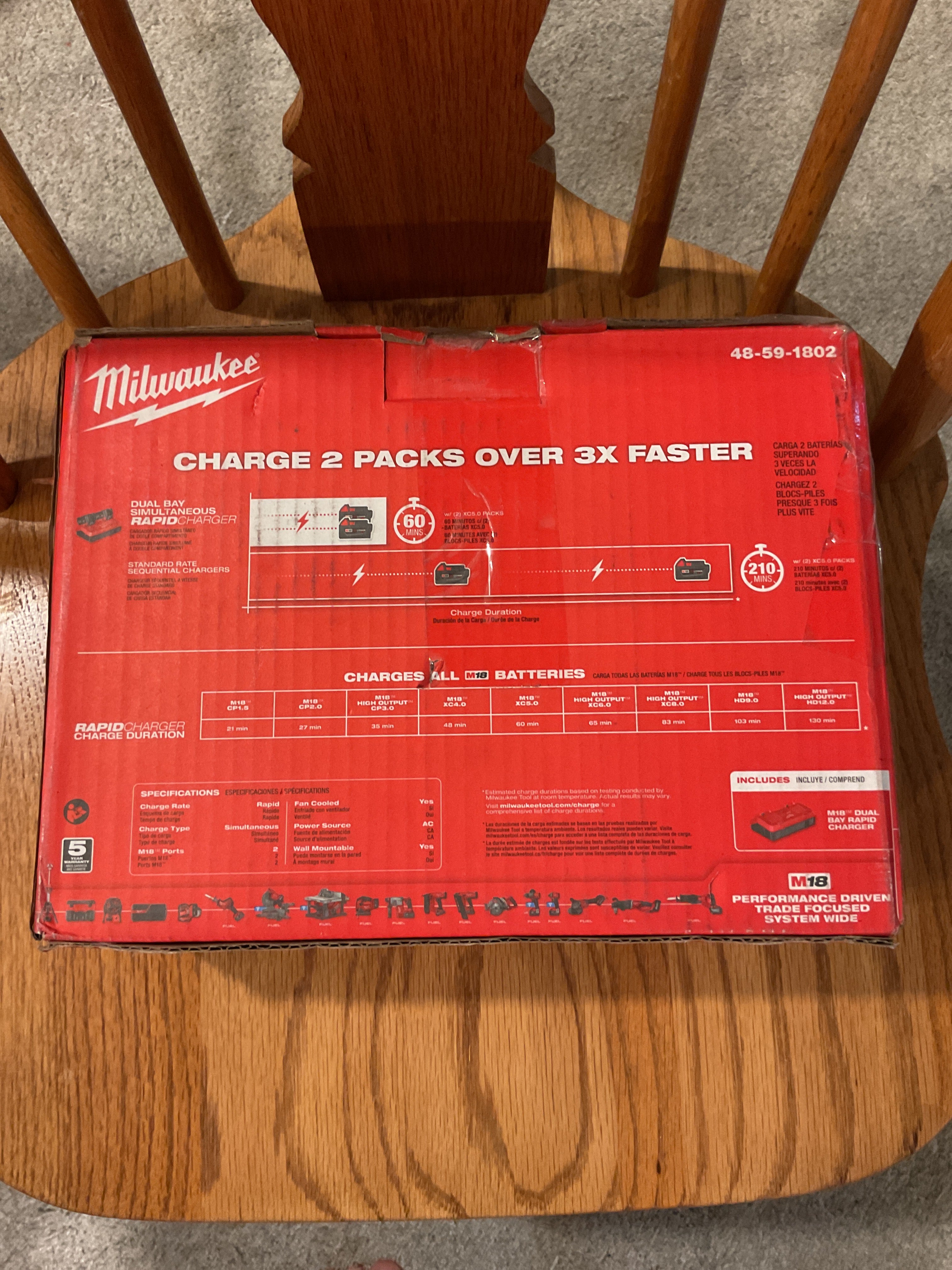 MILWAUKEE 48-59-1802 MSRP $149 M18 Dual-Bay Simultaneous Rapid Charger