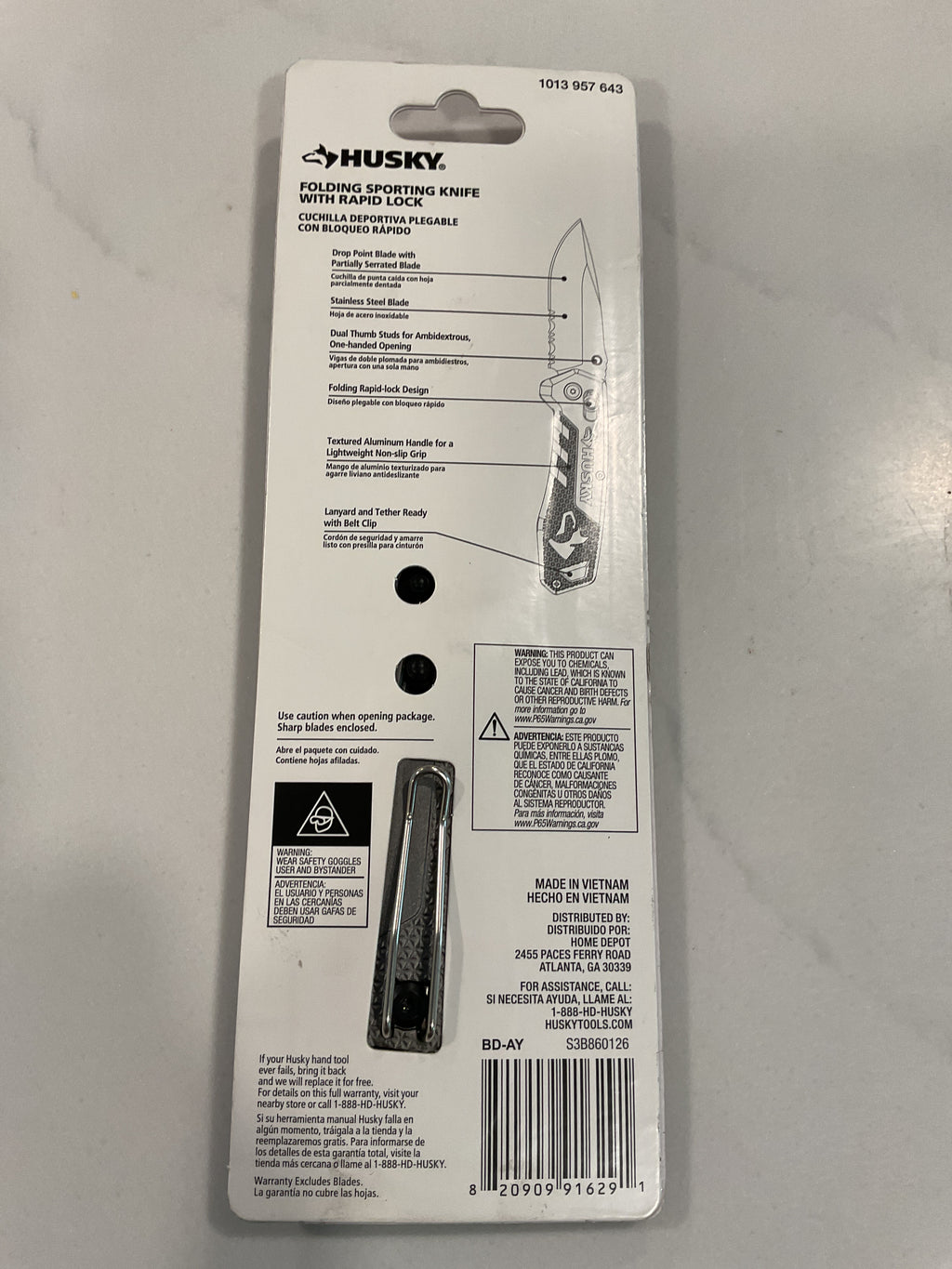 HUSKY 91629 Rapid Lock Folding Sporting Knife — NEW