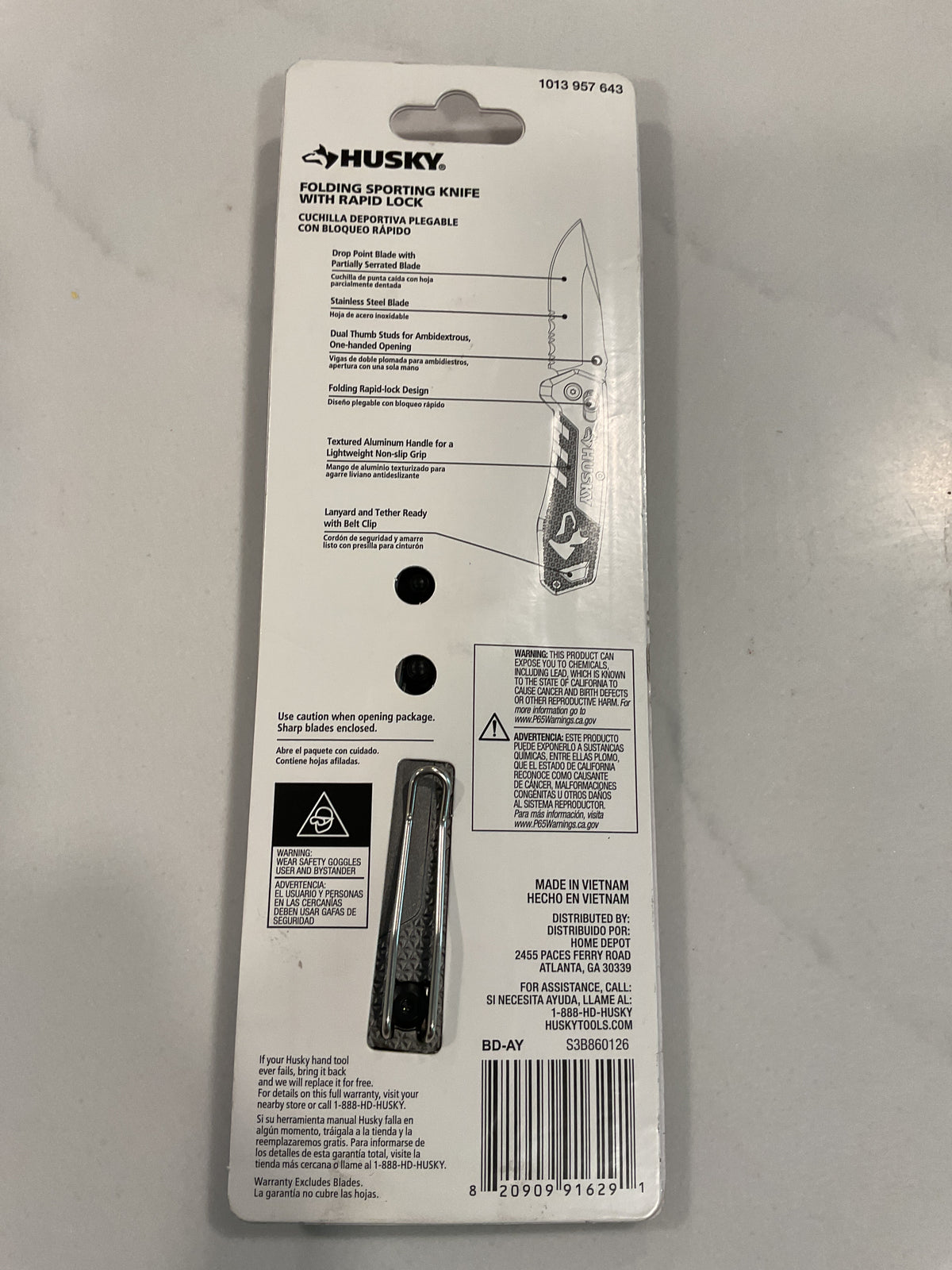 HUSKY 91629 Rapid Lock Folding Sporting Knife — NEW