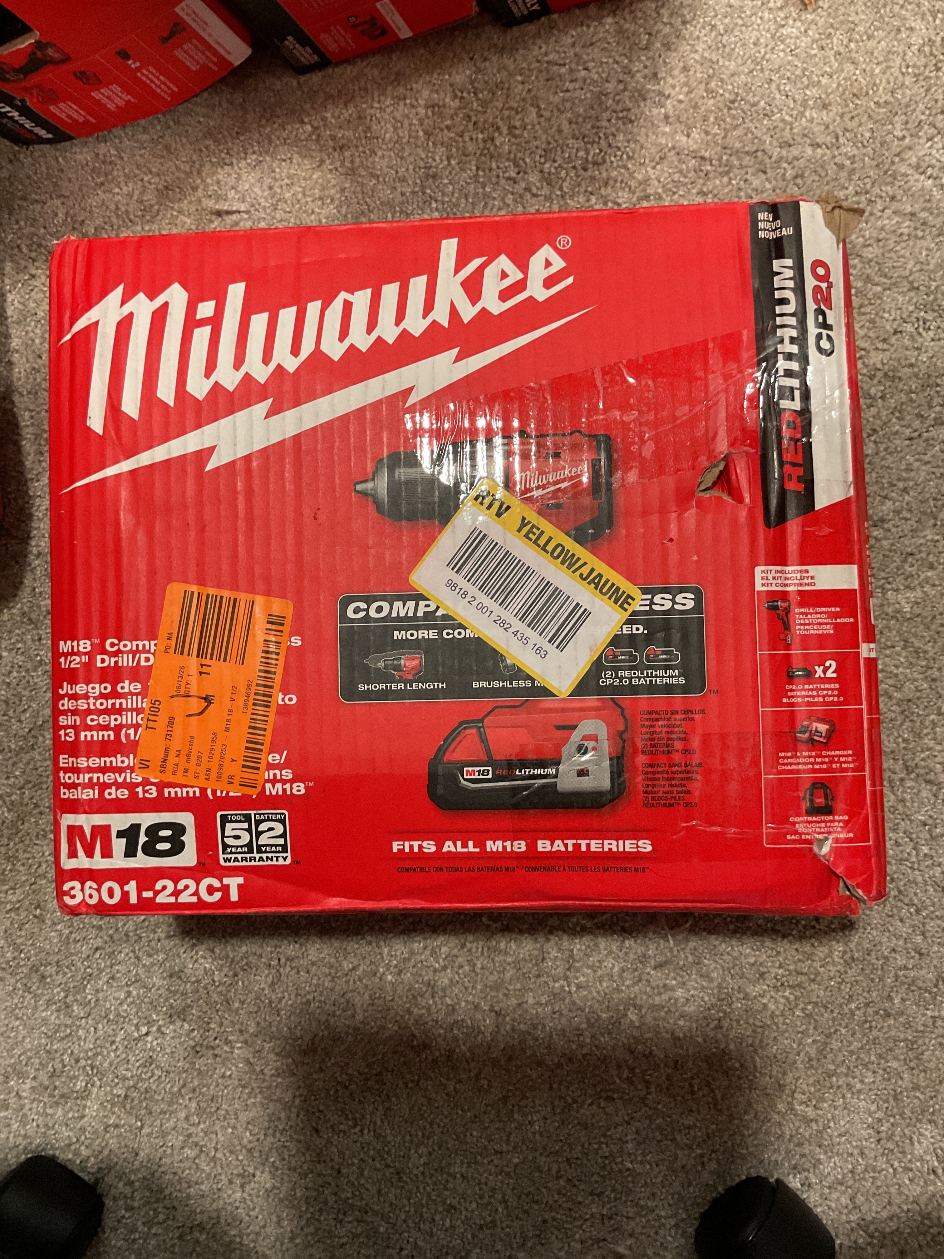 3601-22CT — MILWAUKEE M18 Compact Brushless 1/2" Drill/Driver Kit