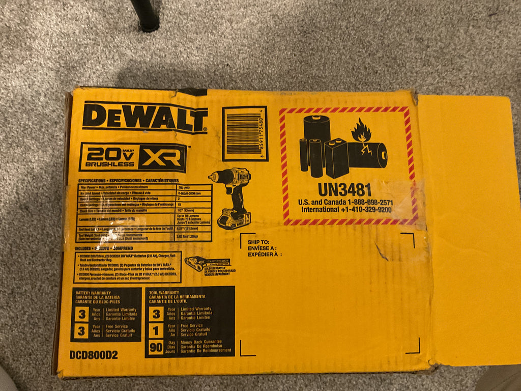 Taladro/destornillador sin escobillas DEWALT DCD800D2 20V MAX XR de 1/2 pulg. Kit
