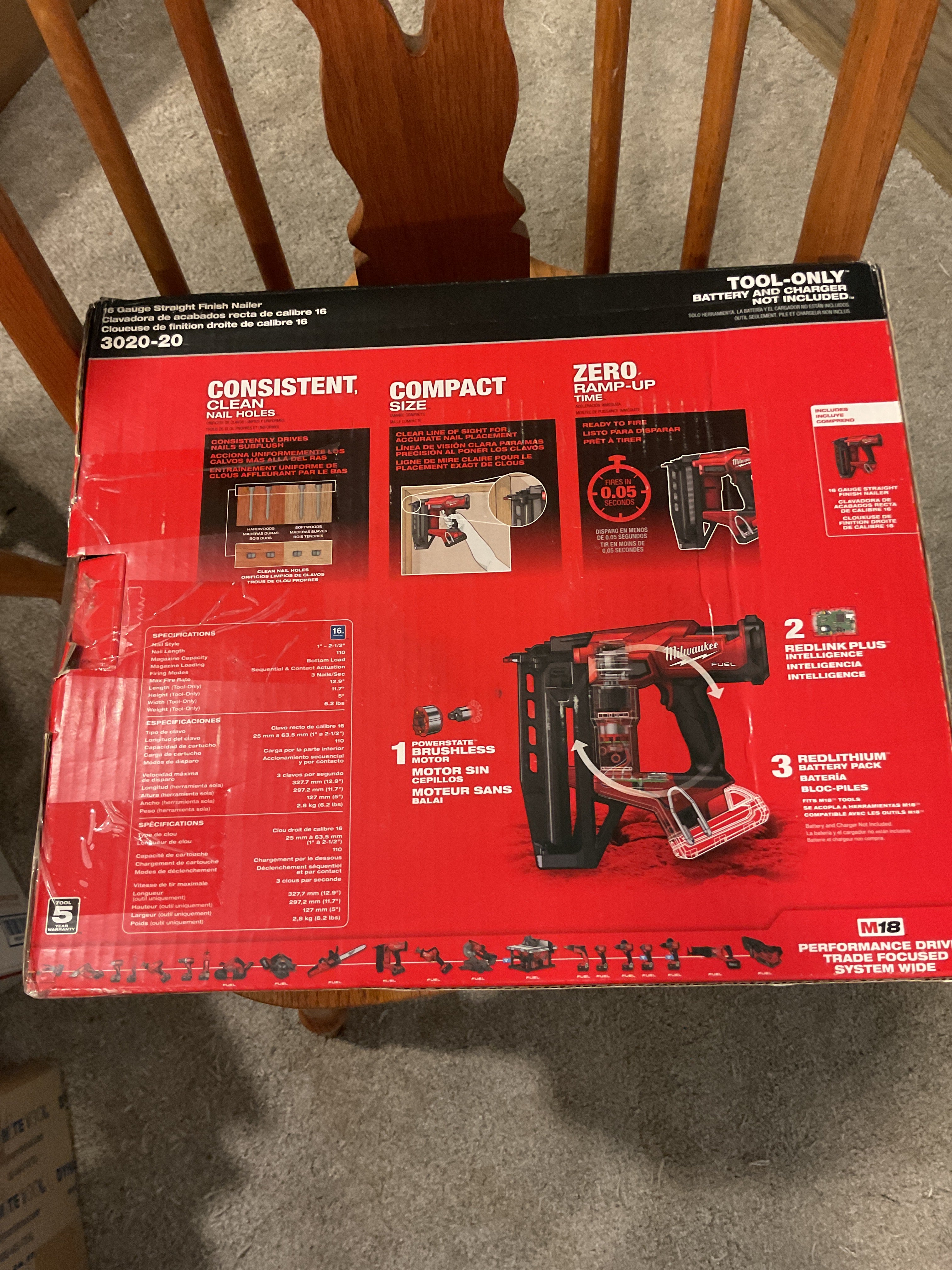 3020-20 — MILWAUKEE M18 FUEL 16-Gauge Straight Finish Nailer - Tool Only