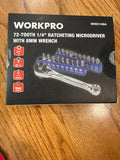 WORKPRO W003146A 72-Tooth 1/4" Ratcheting Microdriver with 8mm Wrench & Bits — NEW