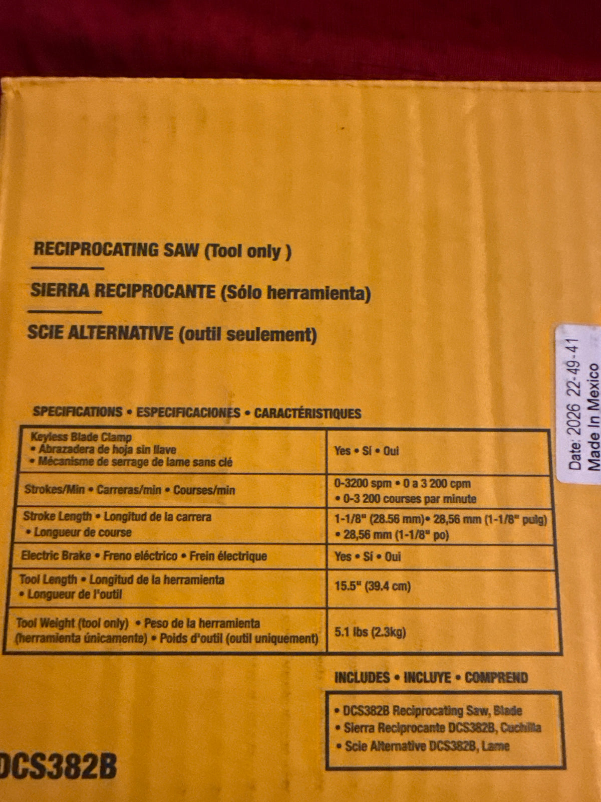 DEWALT DCS382B Sierra recíproca inalámbrica sin escobillas 20V MAX XR (solo herramienta)