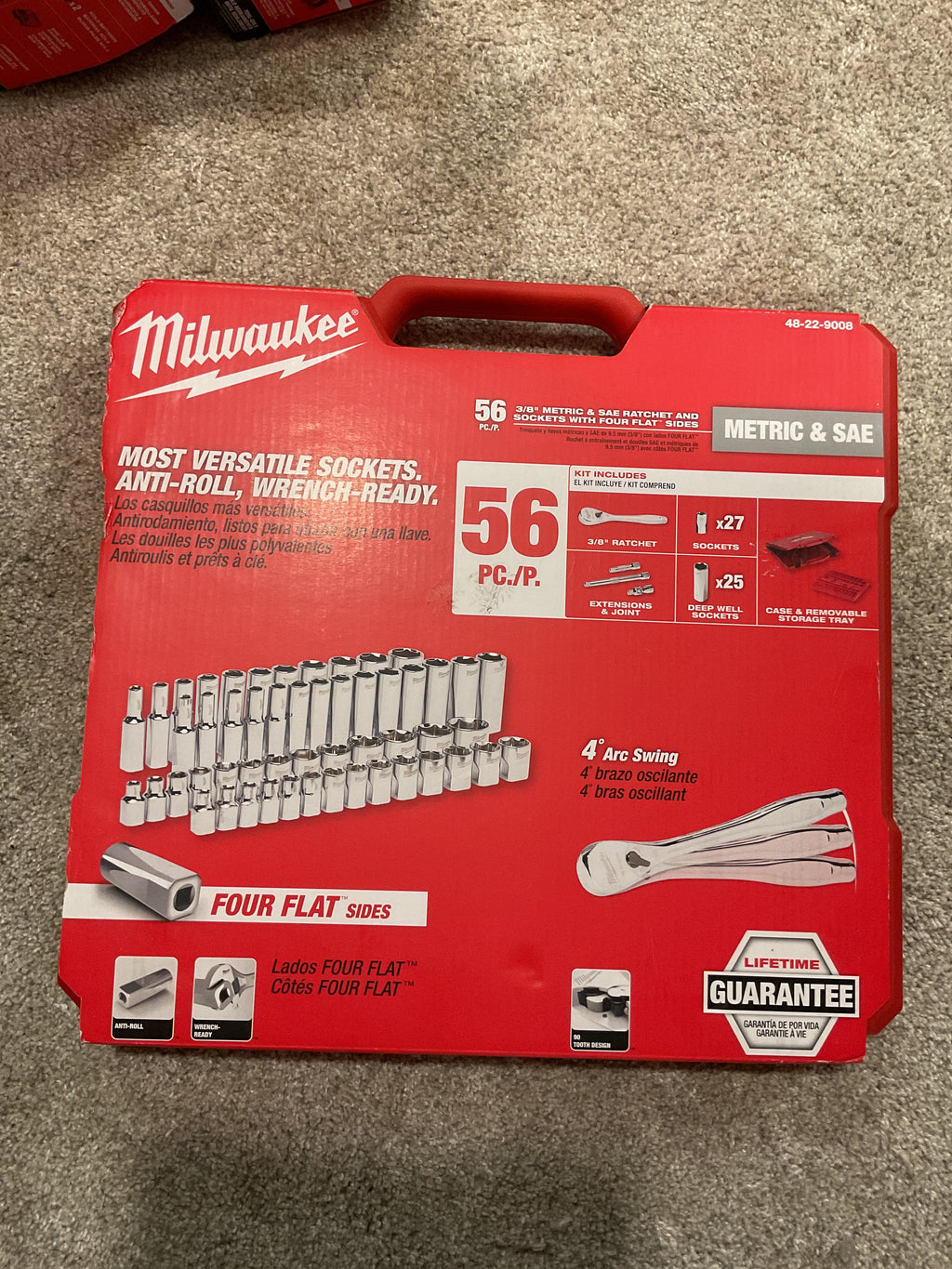 48-22-9008 — MILWAUKEE 3/8" Drive 56-pc Ratchet & Socket Set