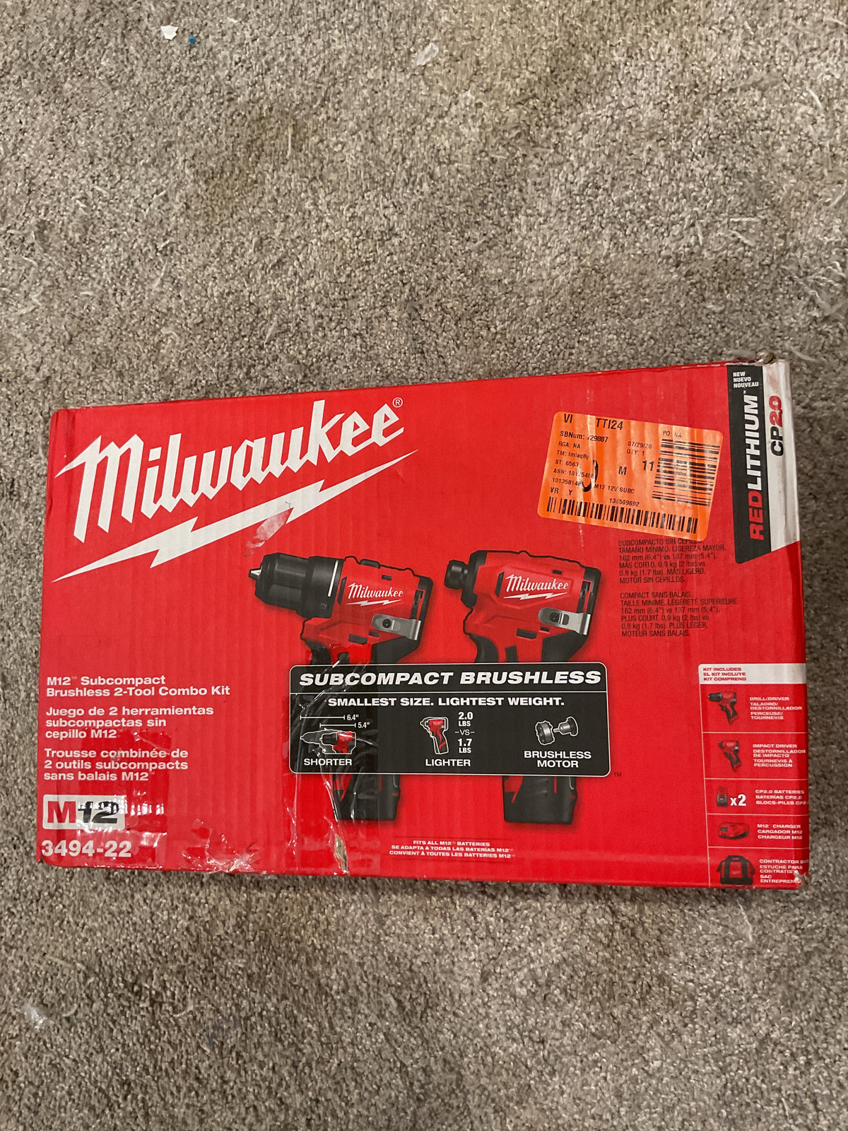 3494-22 — MILWAUKEE M12 Brushless Subcompact Drill + Impact Driver 2-Tool Combo Kit