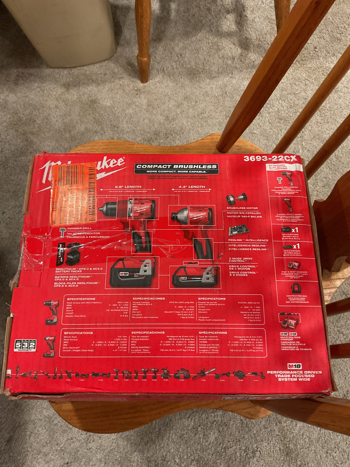 3693-22CX — MILWAUKEE M18 Compact Brushless Hammer Drill + Impact Driver 2-Tool Kit