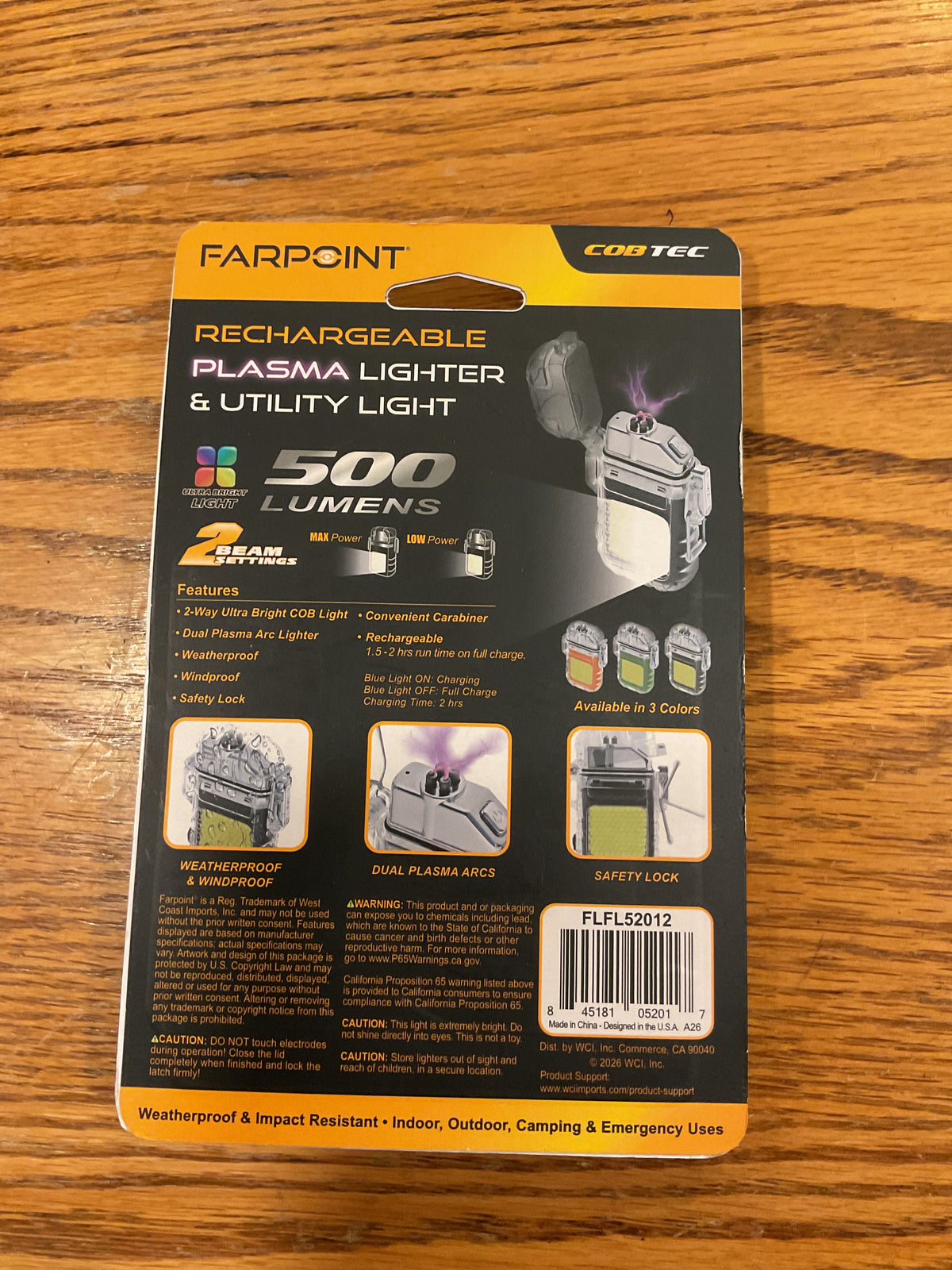 FARPOINT FLFL52012 RECHARGEABLE PLASMA LIGHTER AND UTILITY LIGHT