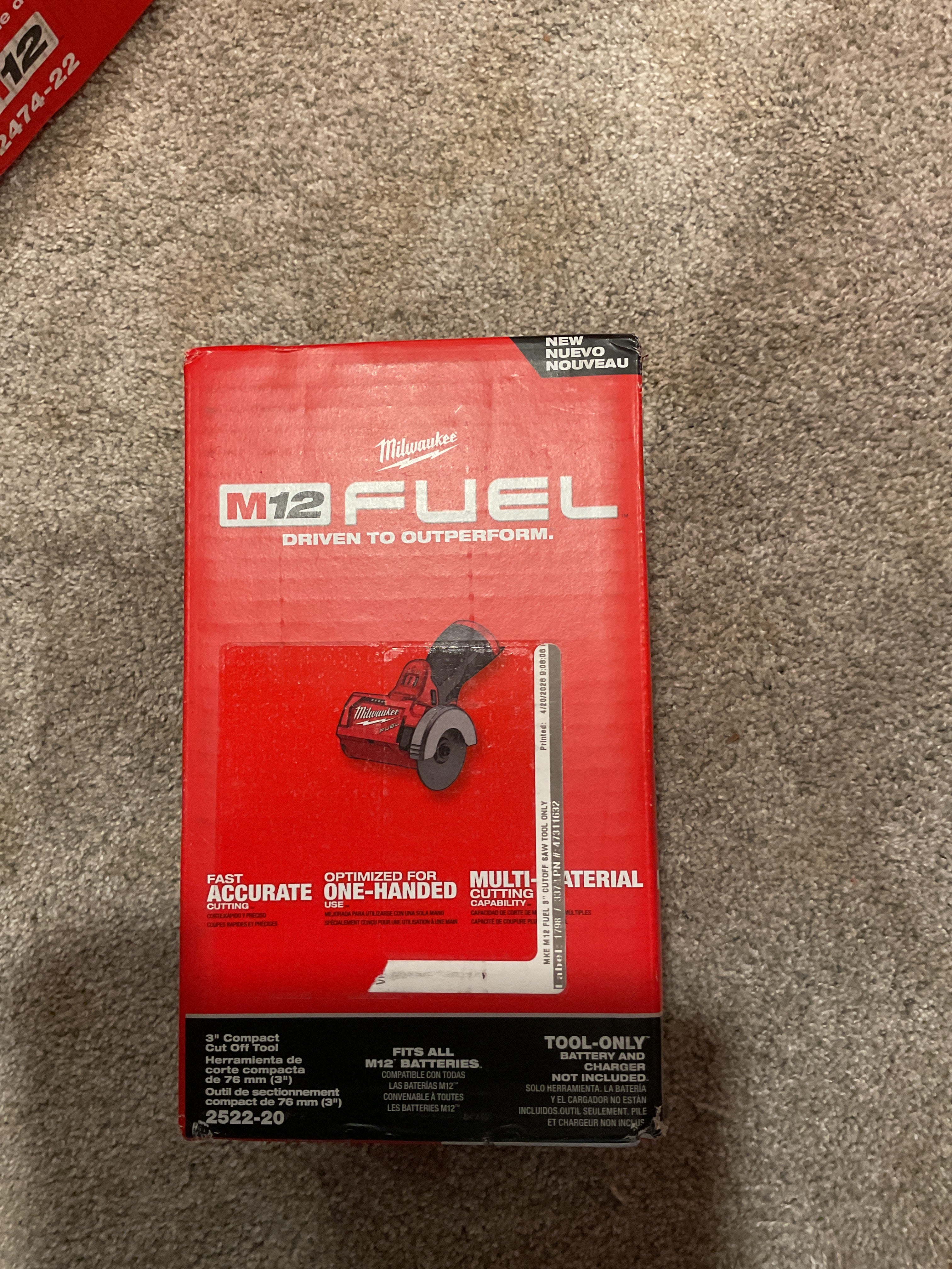 MILWAUKEE 2522-20 MSRP $149 M12 FUEL 3" Compact Cut-Off Tool - Tool Only
