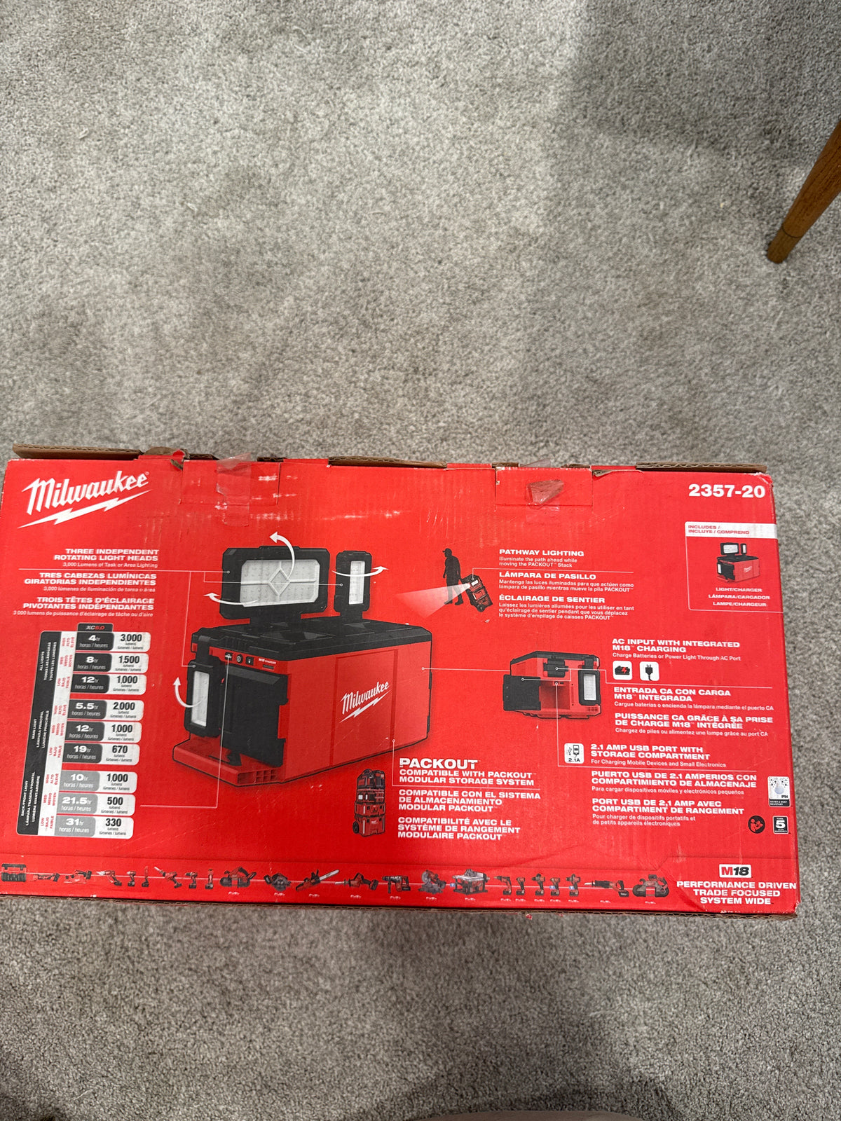 MILWAUKEE 2357-20 M18 PACKOUT Luz de Inundación/Cargador (PVP $329)