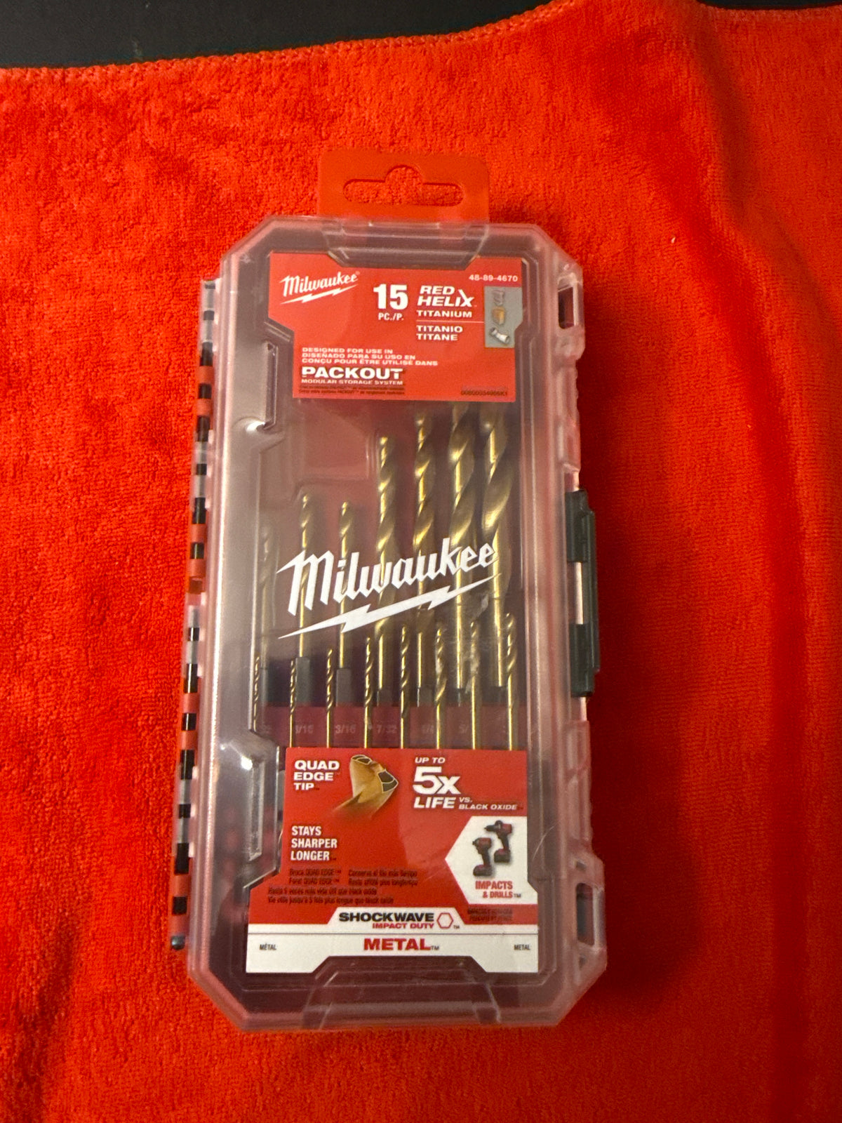 Juego de brocas de titanio Milwaukee 48-89-4670 SHOCKWAVE RED HELIX, 15 piezas