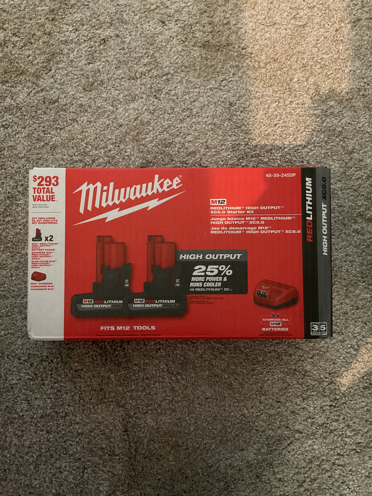 MILWAUKEE 48-59-2450P  MSRP $149 M12 High Output XC5.0 2-Battery Starter Kit + Charger
