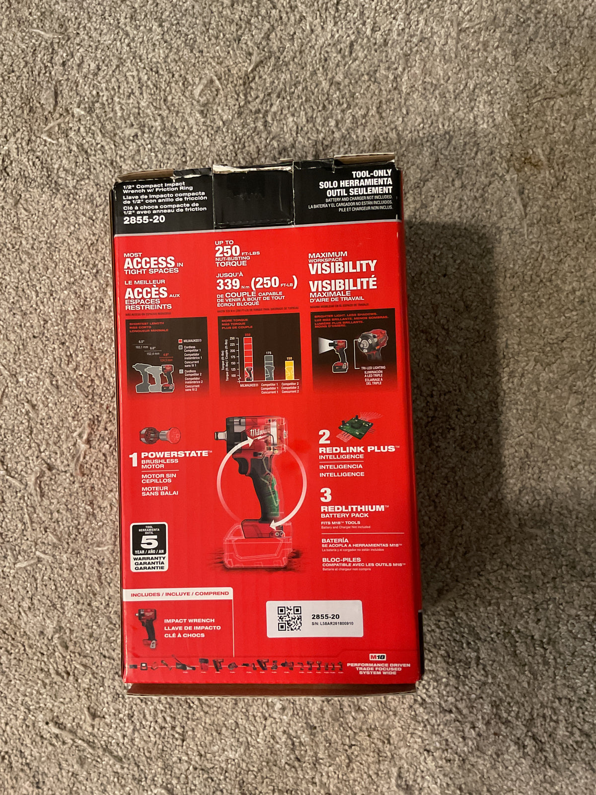Milwaukee 2855-20 — M18 FUEL 1/2" Compact Impact Wrench w/ Friction Ring — New in Box
