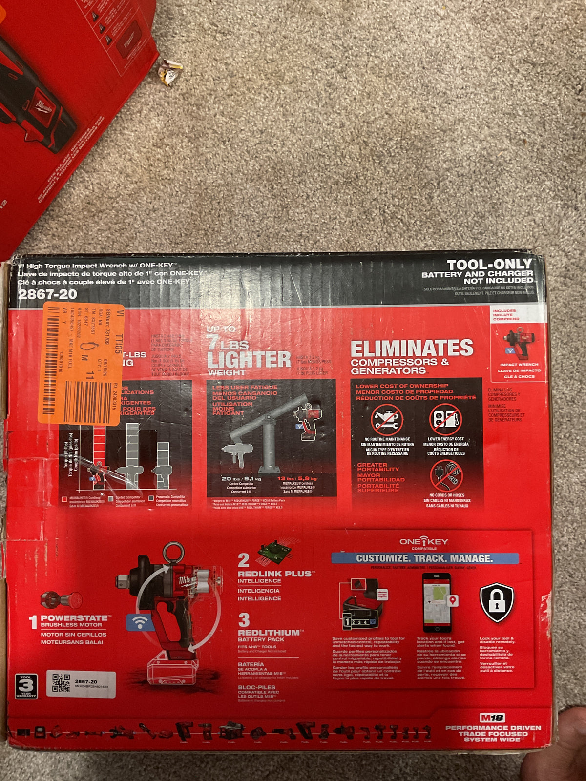 2867-20 — MILWAUKEE M18 FUEL ONE-KEY 1" High-Torque Impact Wrench - Tool Only