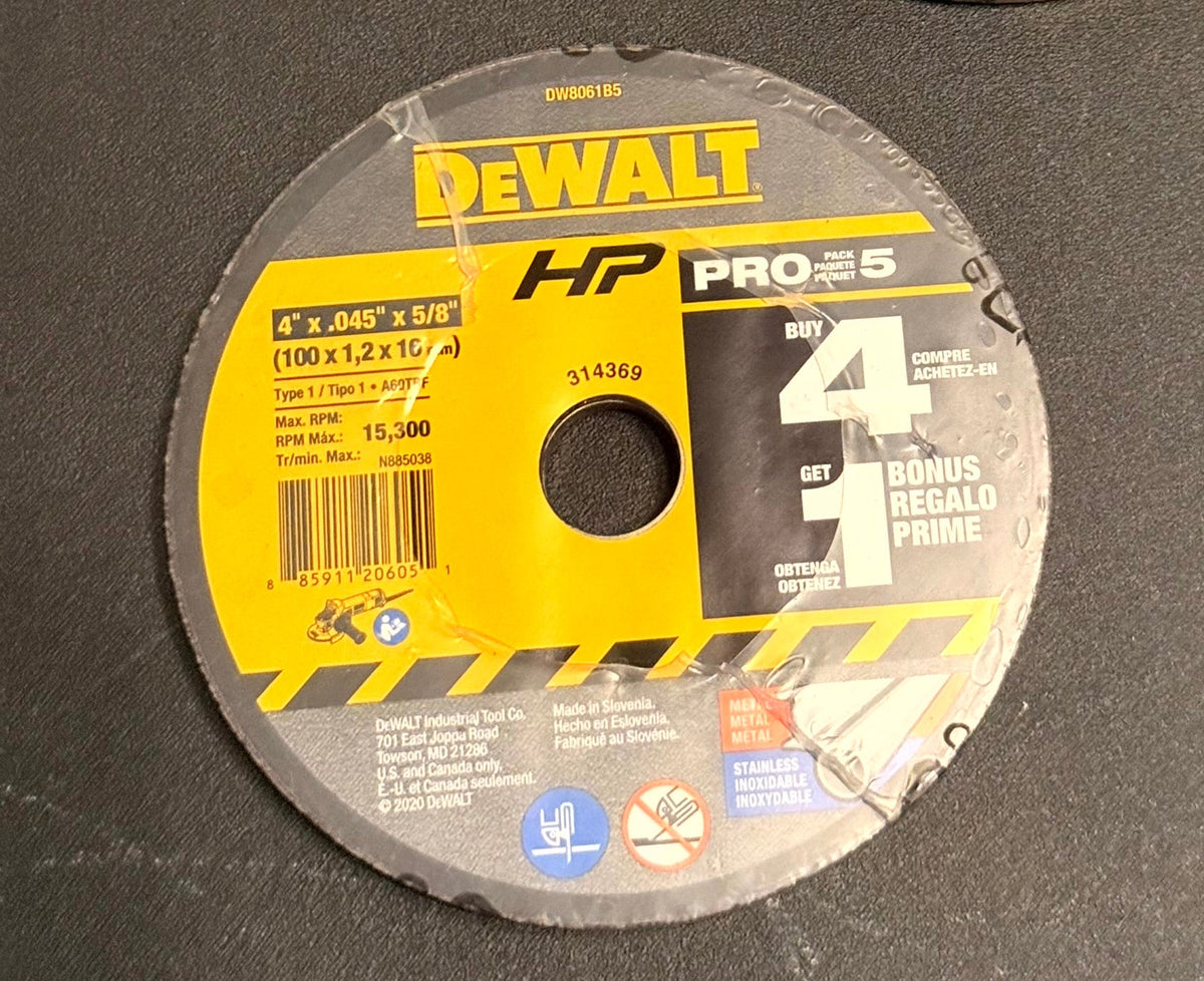 DEWALT DW8061B5 4 in. x .045 in. x 5/8 in. All-Purpose Cutting Wheels, 5-Pack — NEW