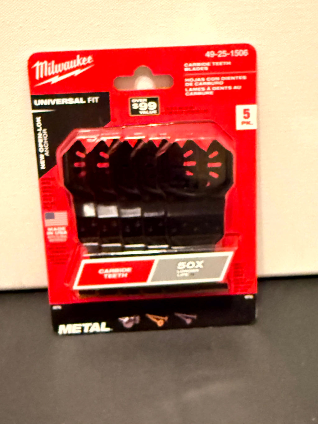 Milwaukee 49-25-1506 hojas oscilantes de carburo OPEN-LOK para multiherramienta, paquete de 5 — NUEVO