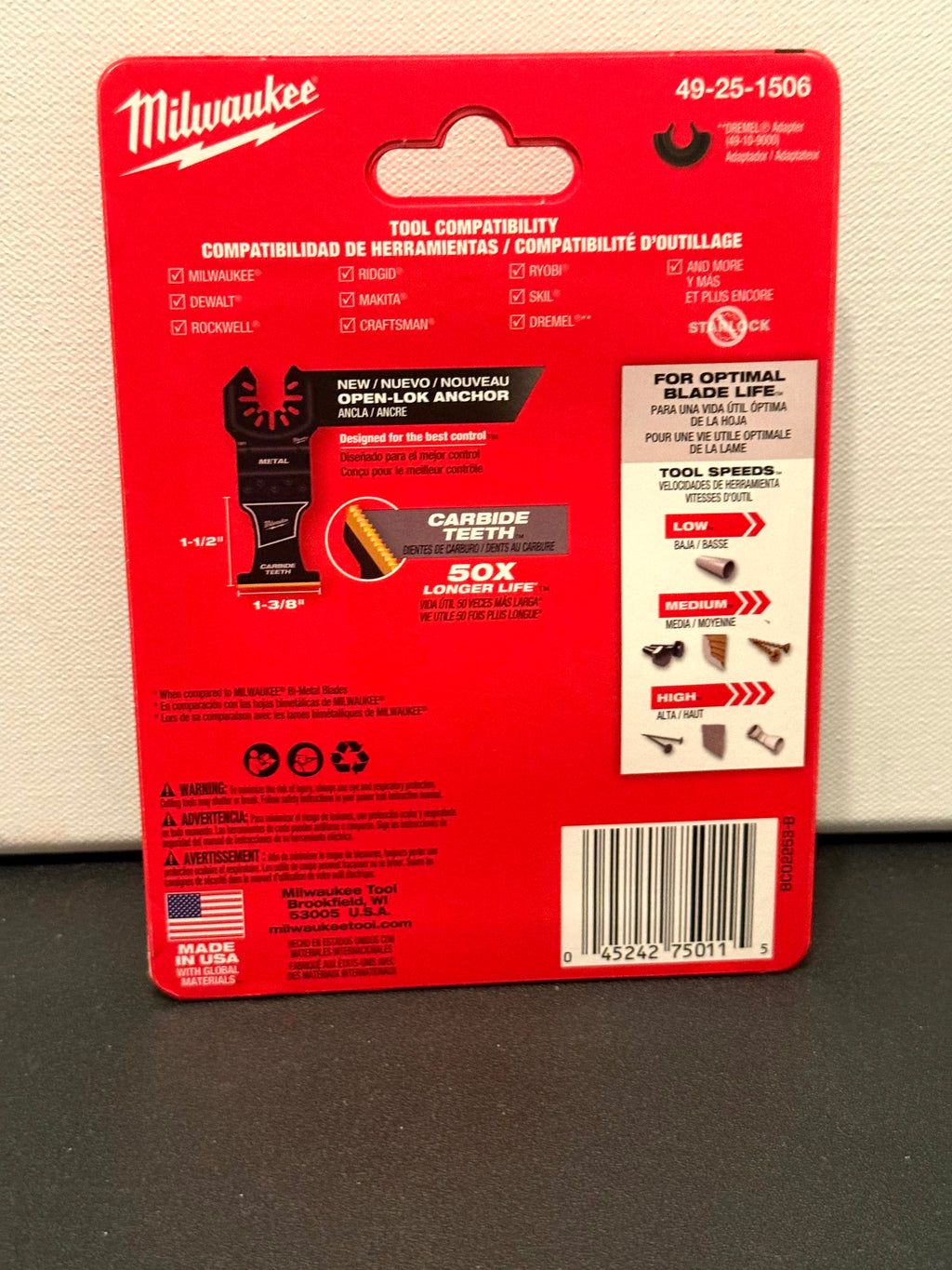 Milwaukee 49-25-1506 hojas oscilantes de carburo OPEN-LOK para multiherramienta, paquete de 5 — NUEVO